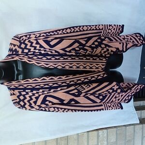 Dina Be Cascading Open Front Cardigan, Peach & navy